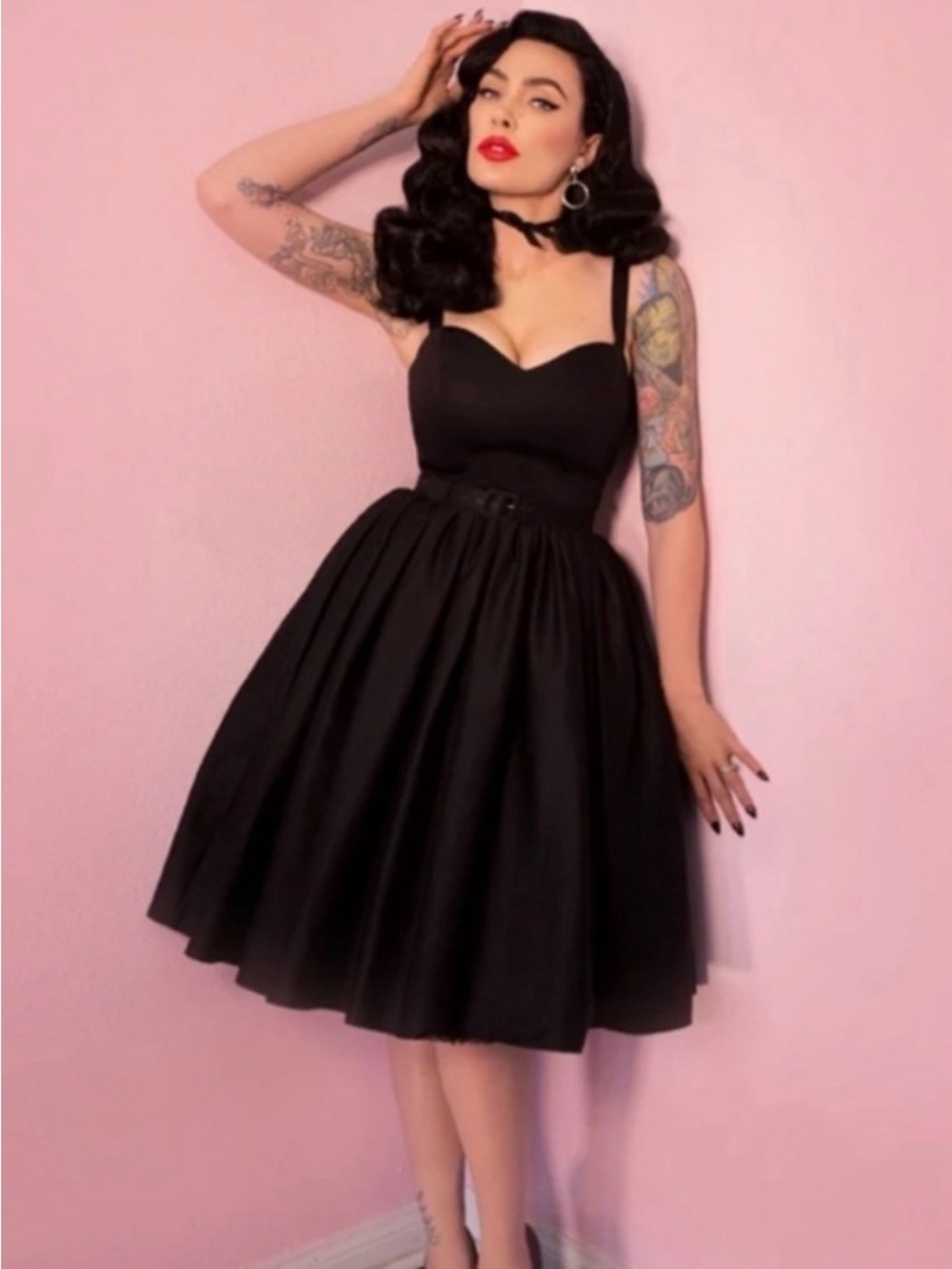 Vixen Micheline Pitt Swing Dress Vintage-Inspired Black Fit & Flare Dress